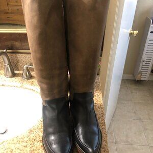 BLACK GRAY LEATHER RIDING BOOTS 9.5